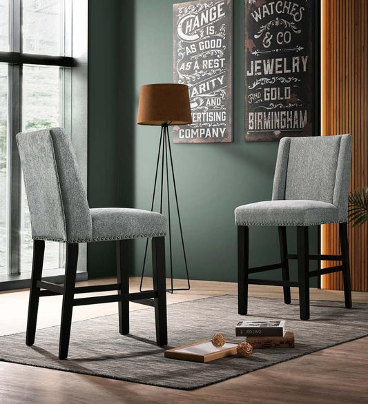 Plow & Hearth Kitchen & Bar Stools Indoor Living Upholstered Chair-Style 24" Counter Stools, Set Of 2 - Charcoal Gray/Espresso