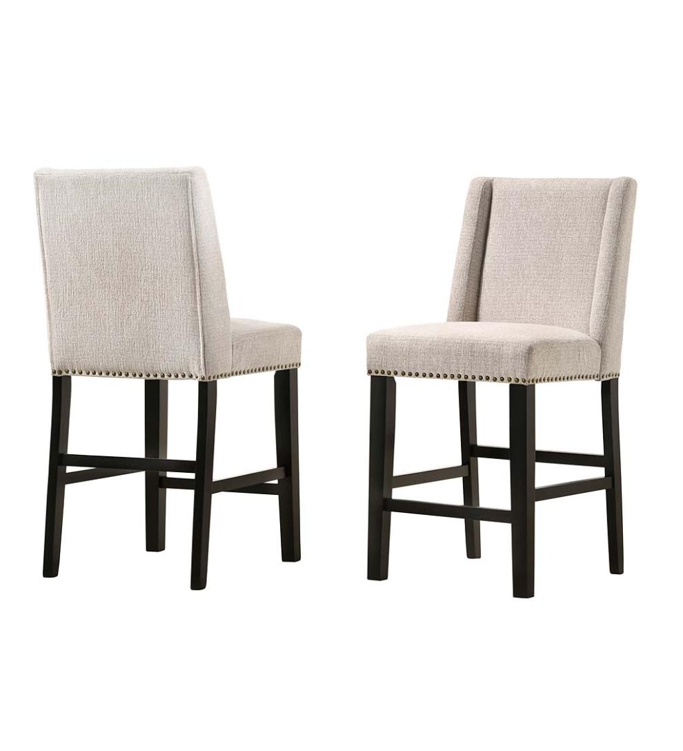Plow & Hearth Kitchen & Bar Stools Indoor Living Upholstered Chair-Style 24" Counter Stools, Set Of 2 - Charcoal Gray/Espresso