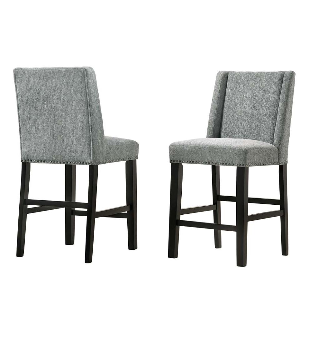 Plow & Hearth Kitchen & Bar Stools Indoor Living Upholstered Chair-Style 24" Counter Stools, Set Of 2 - Charcoal Gray/Espresso