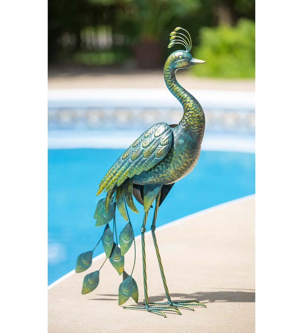 Plow & Hearth Decorative Garden Accents Yard & Garden 33"H Metal Peacock Garden Statue
