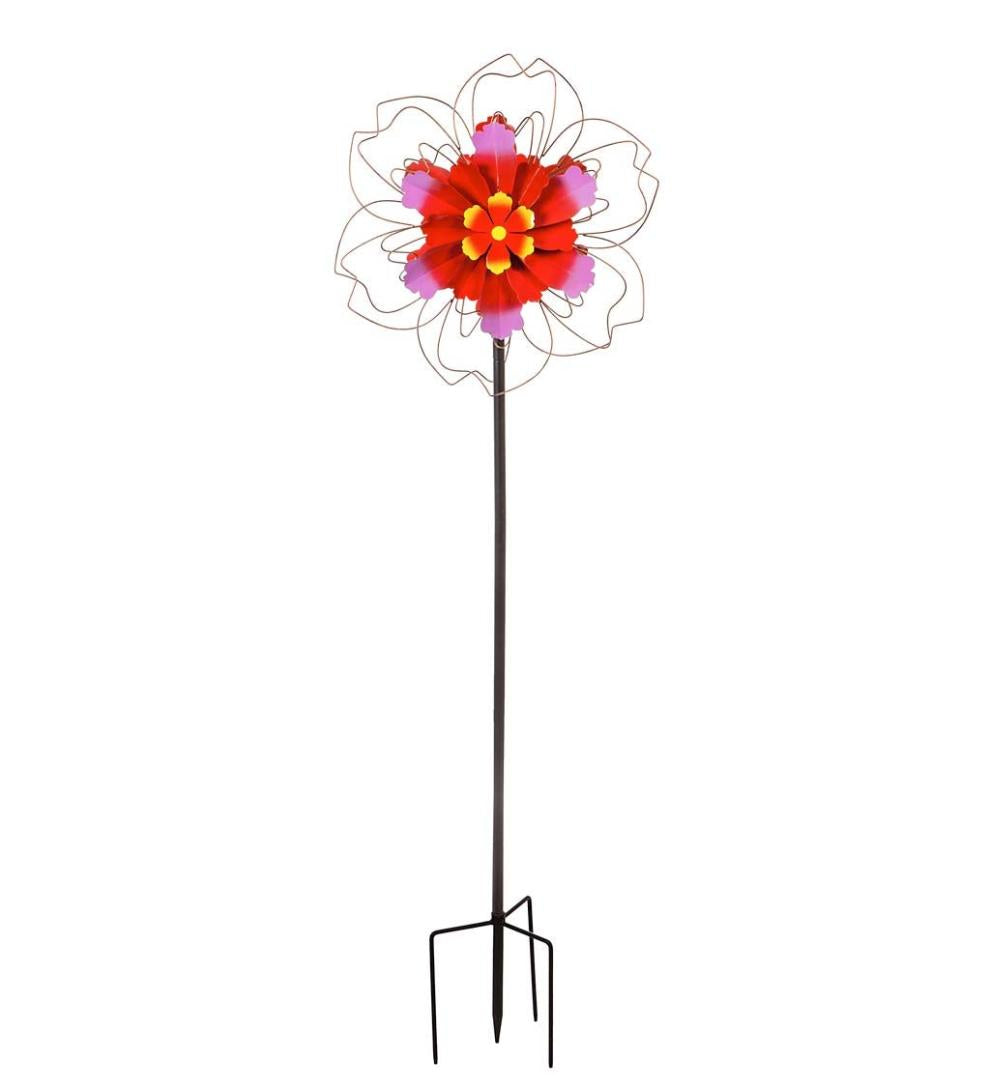 Plow & Hearth Decorative Garden Accents Yard & Garden 75"H Pink Floral Metal Wind Spinner
