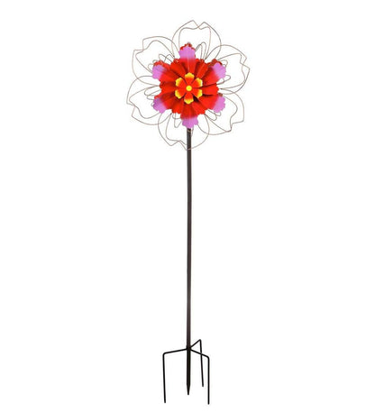 Plow & Hearth Decorative Garden Accents Yard & Garden 75"H Pink Floral Metal Wind Spinner