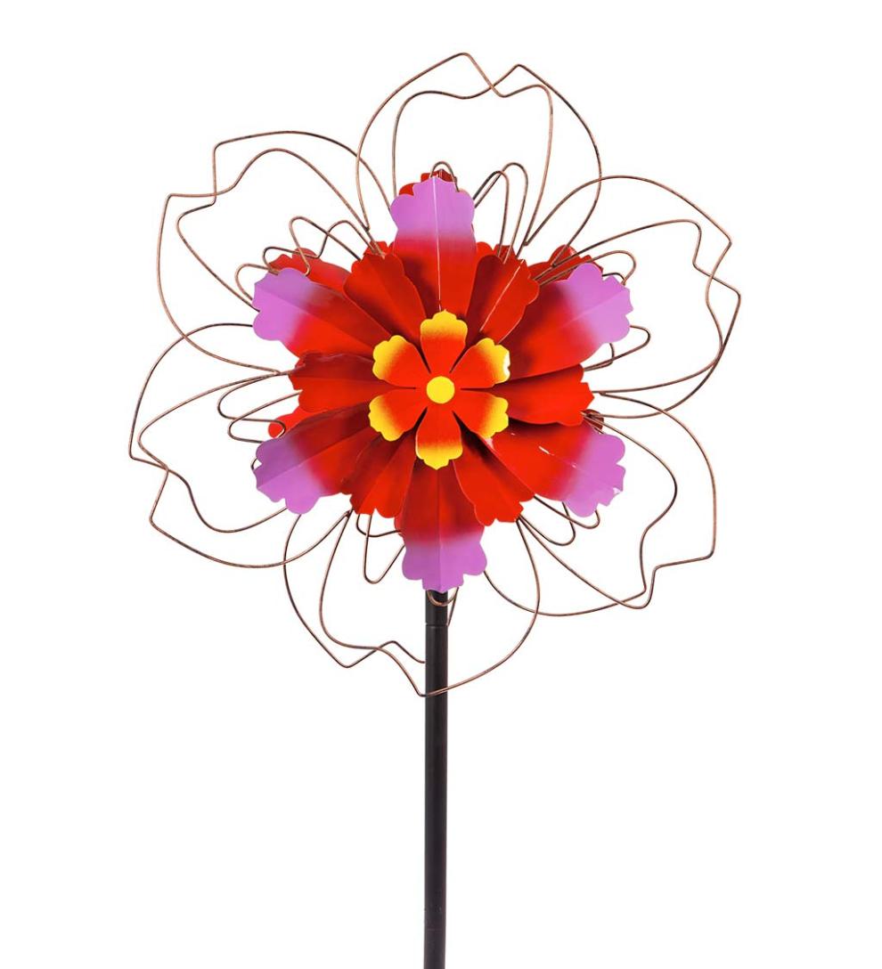 Plow & Hearth Decorative Garden Accents Yard & Garden 75"H Pink Floral Metal Wind Spinner