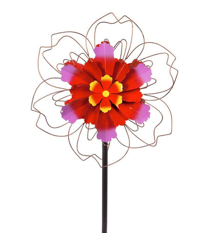 Plow & Hearth Decorative Garden Accents Yard & Garden 75"H Pink Floral Metal Wind Spinner