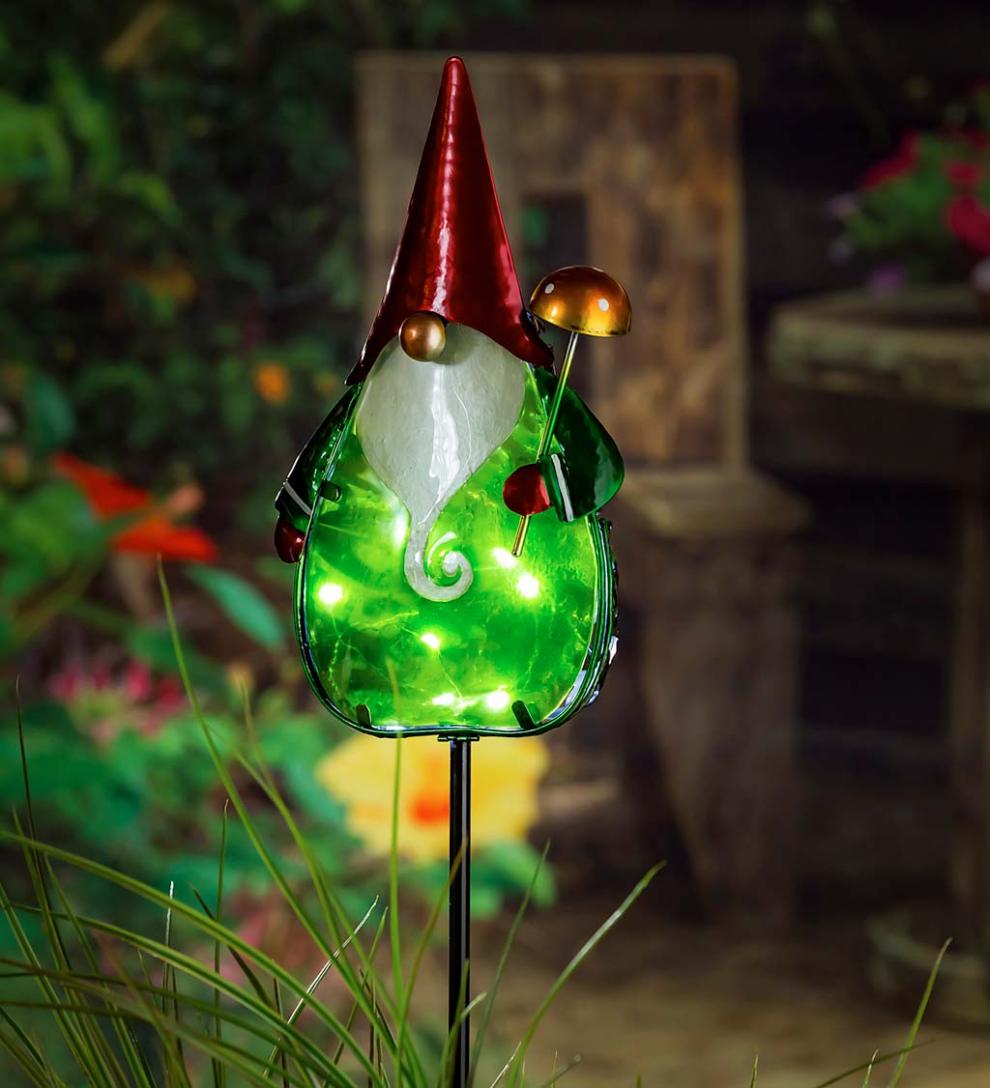 Plow & Hearth Decorative Garden Accents Yard & Garden 36"H Secret Solar Garden Stake - Gnome