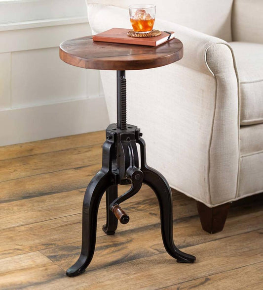 Plow & Hearth Accent Tables Indoor Living Allegheny Reclaimed Wood Adjustable Height Crank Table
