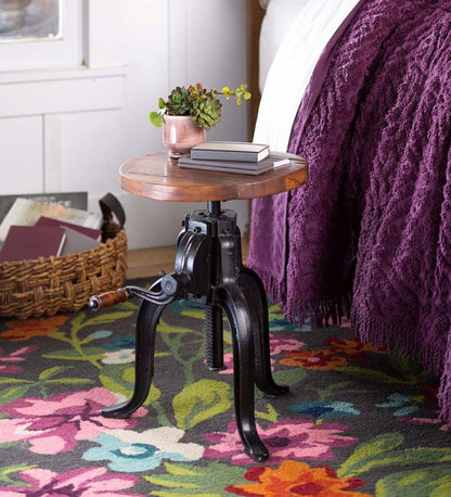 Plow & Hearth Accent Tables Indoor Living Allegheny Reclaimed Wood Adjustable Height Crank Table