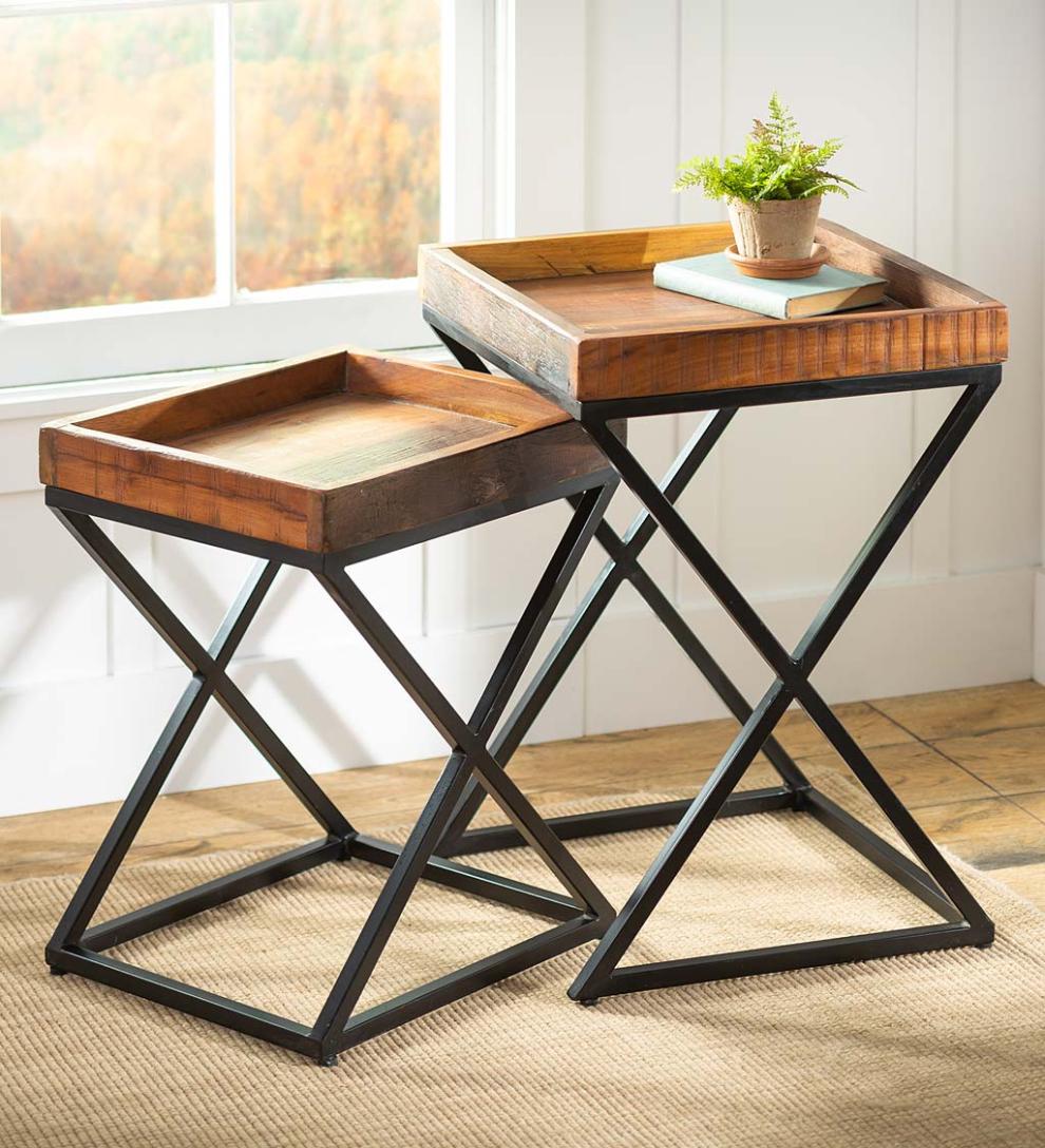 Plow & Hearth Accent Tables Indoor Living Allegheny Reclaimed Wood Nesting Tables, Set Of Two