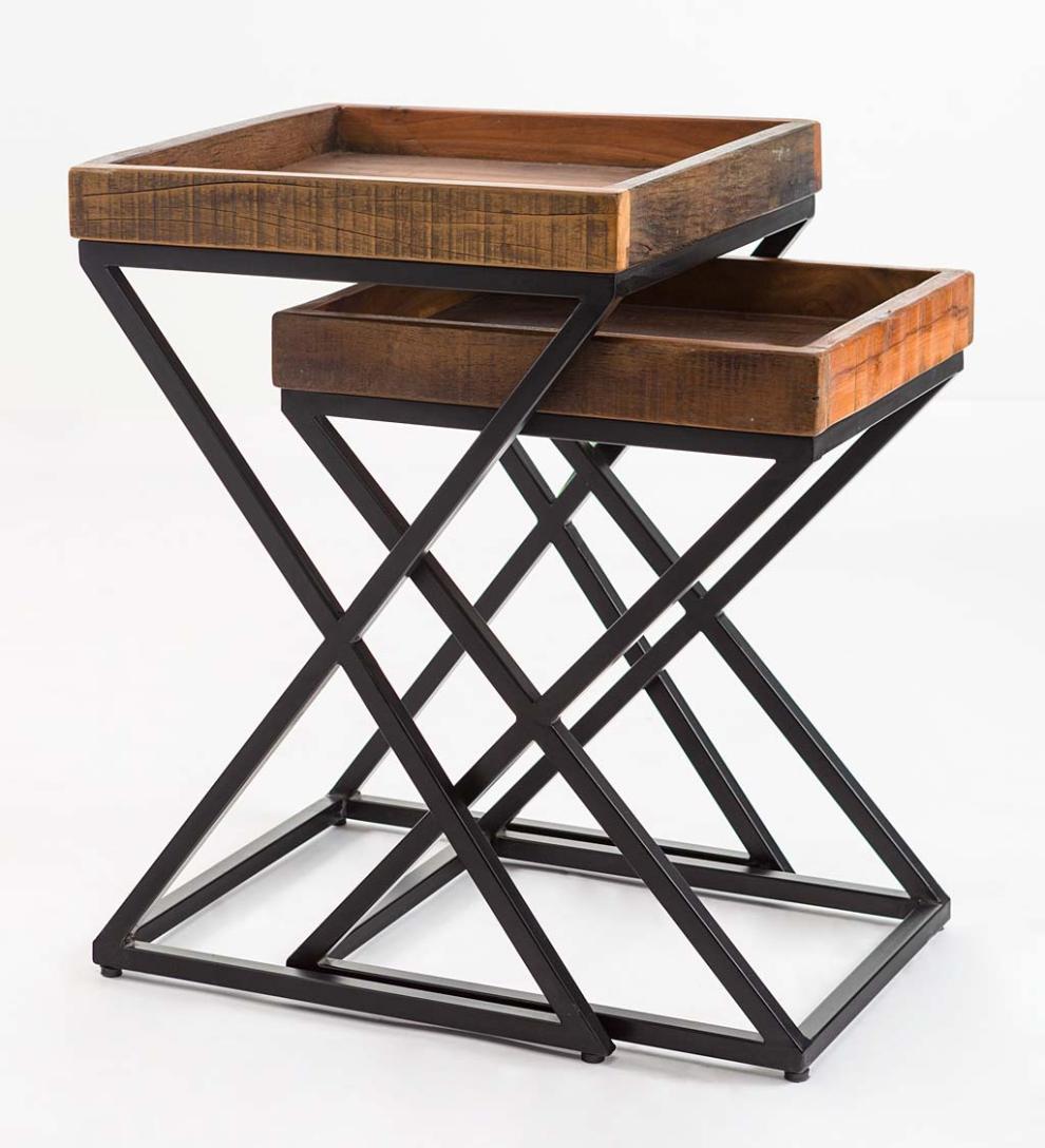 Plow & Hearth Accent Tables Indoor Living Allegheny Reclaimed Wood Nesting Tables, Set Of Two