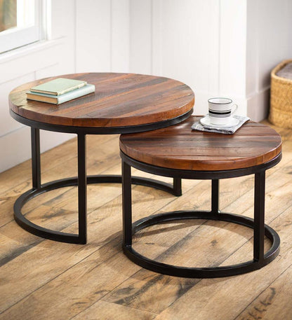 Plow & Hearth Accent Tables Indoor Living Allegheny Reclaimed Wood Round Nesting Tables, Set Of 2