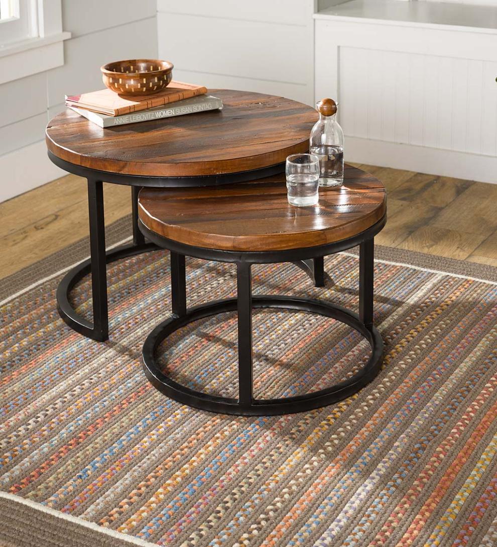 Plow & Hearth Accent Tables Indoor Living Allegheny Reclaimed Wood Round Nesting Tables, Set Of 2