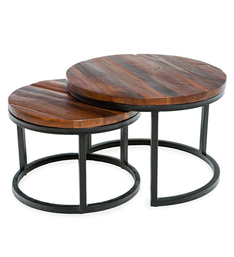 Plow & Hearth Accent Tables Indoor Living Allegheny Reclaimed Wood Round Nesting Tables, Set Of 2