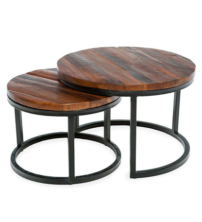 Plow & Hearth Accent Tables Indoor Living Allegheny Reclaimed Wood Round Nesting Tables, Set Of 2