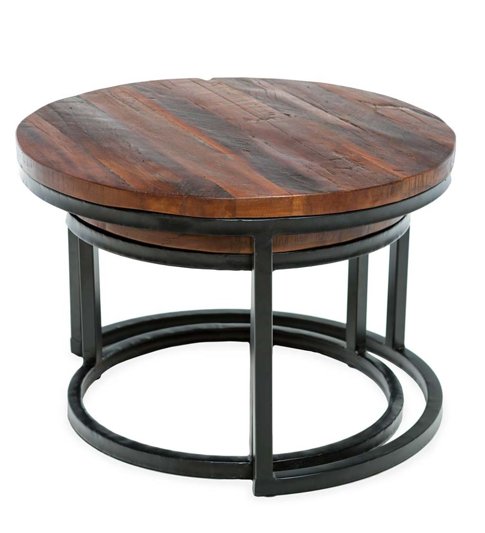 Plow & Hearth Accent Tables Indoor Living Allegheny Reclaimed Wood Round Nesting Tables, Set Of 2