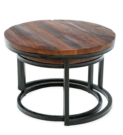 Plow & Hearth Accent Tables Indoor Living Allegheny Reclaimed Wood Round Nesting Tables, Set Of 2