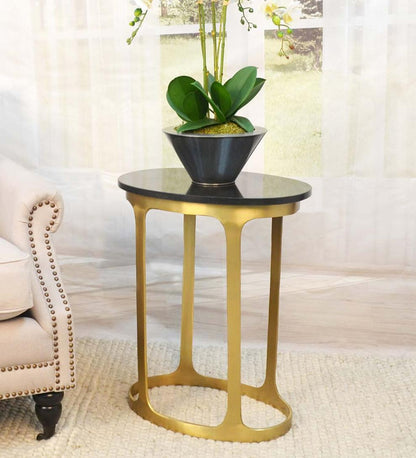 Plow & Hearth Accent Tables Indoor Living Black Marble Top Oval Accent Table - Black/Gold