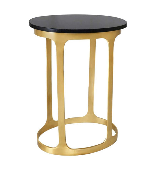 Plow & Hearth Accent Tables Indoor Living Black Marble Top Oval Accent Table - Black/Gold