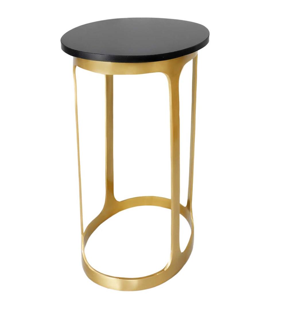 Plow & Hearth Accent Tables Indoor Living Black Marble Top Oval Accent Table - Black/Gold