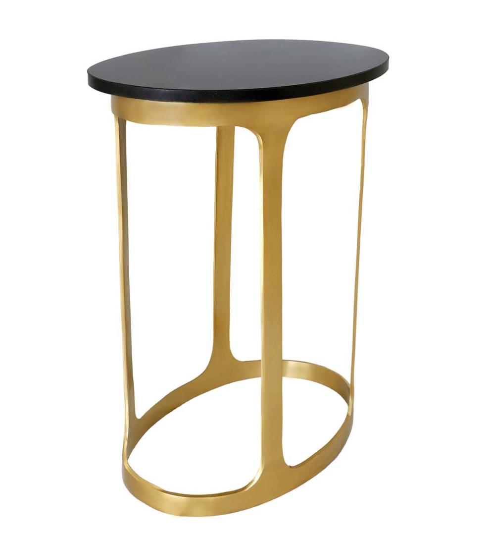 Plow & Hearth Accent Tables Indoor Living Black Marble Top Oval Accent Table - Black/Gold