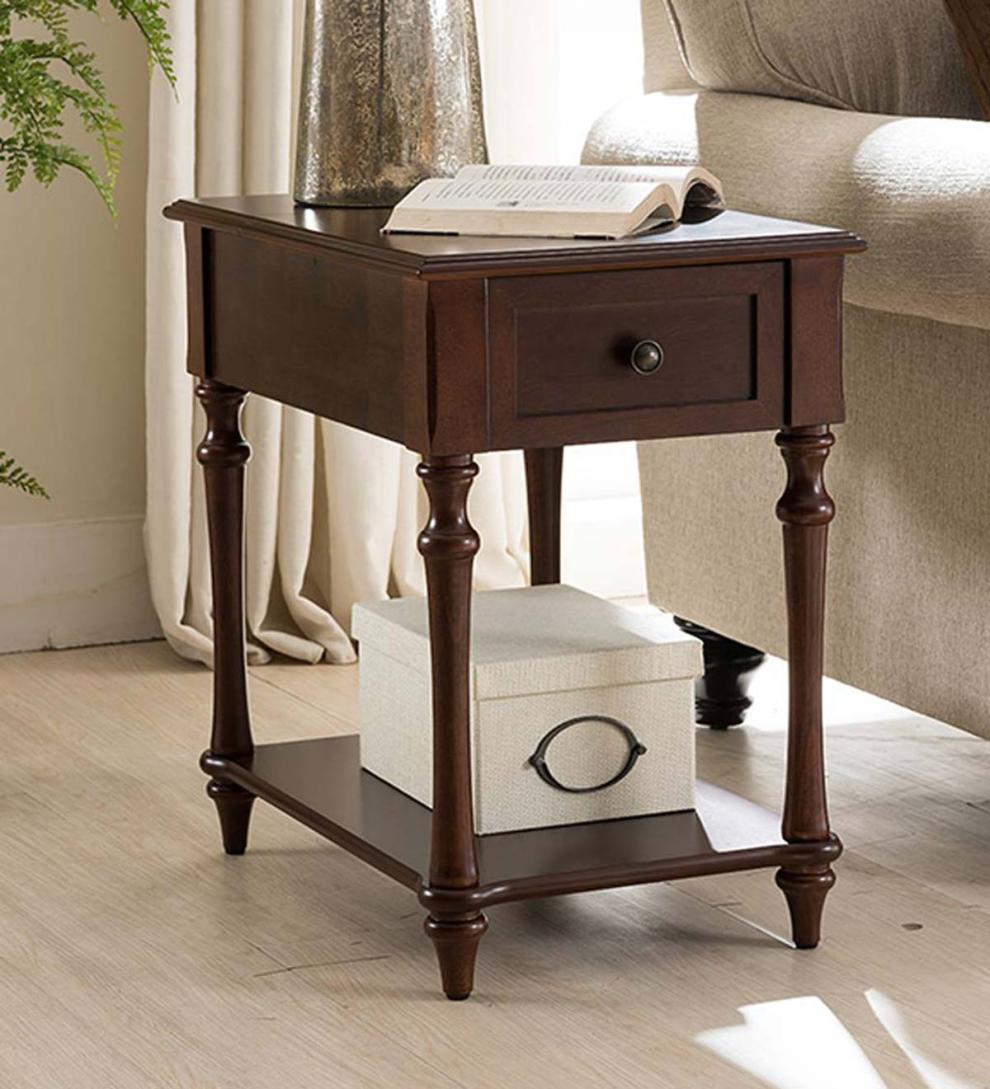 Plow & Hearth Accent Tables Indoor Living Camden Side Table With Charging Station – Dark Cherry - Chesnut