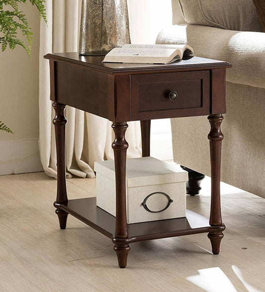 Plow & Hearth Accent Tables Indoor Living Camden Side Table With Charging Station – Dark Cherry - Chesnut