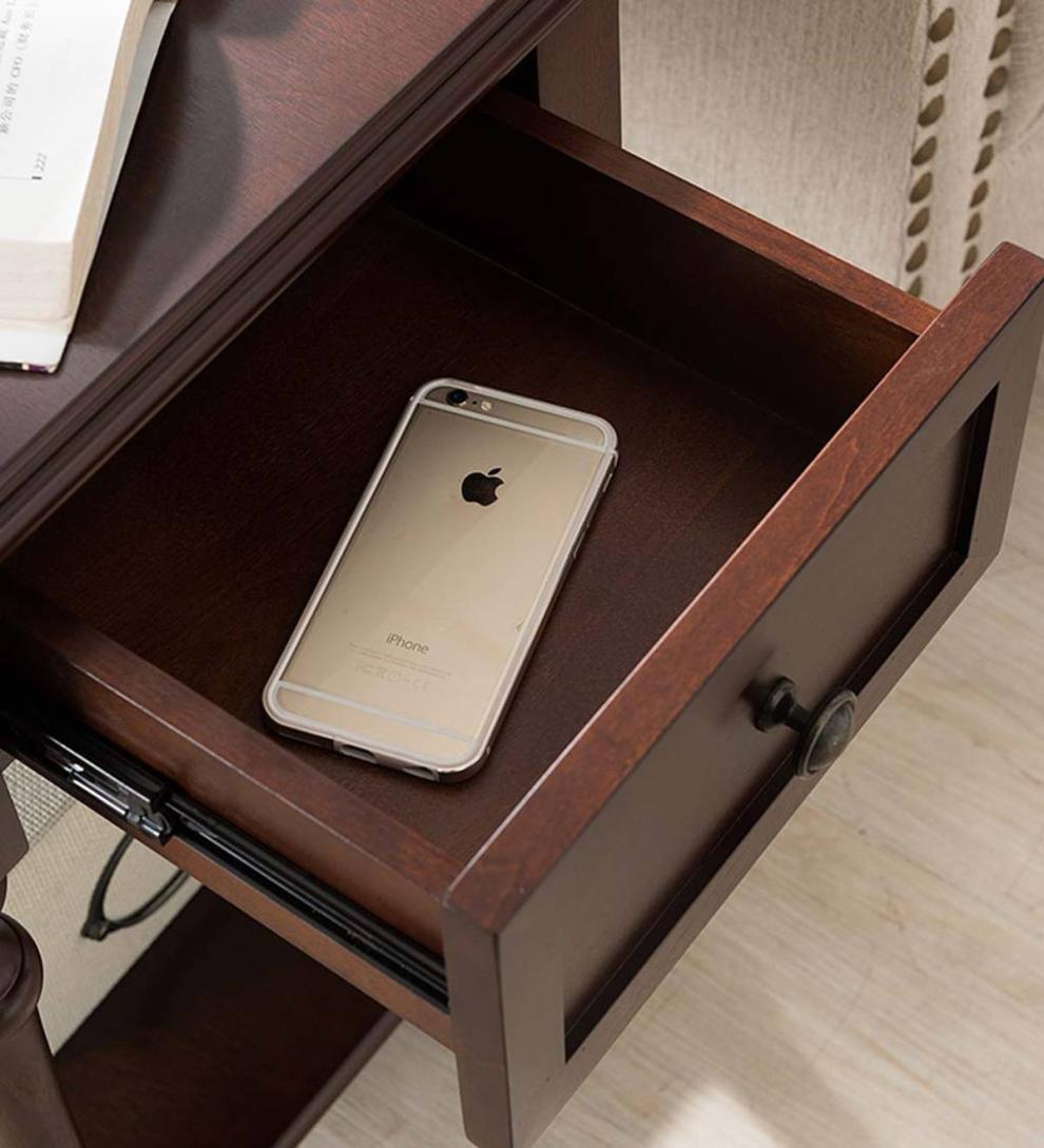 Plow & Hearth Accent Tables Indoor Living Camden Side Table With Charging Station – Dark Cherry - Chesnut
