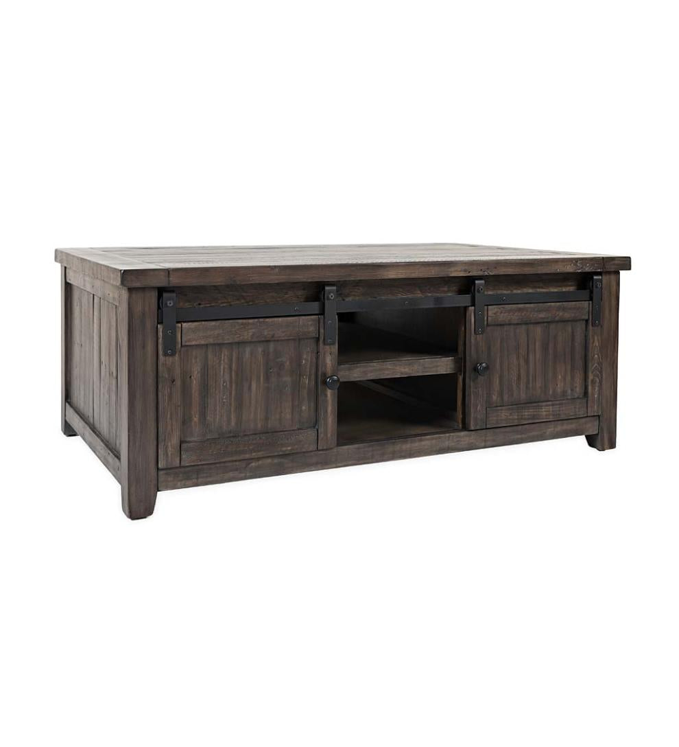 Plow & Hearth Accent Tables Indoor Living Cape Charles Reclaimed Barnwood Coffee/Cocktail Table With Sliding Barn Doors - Barnwood