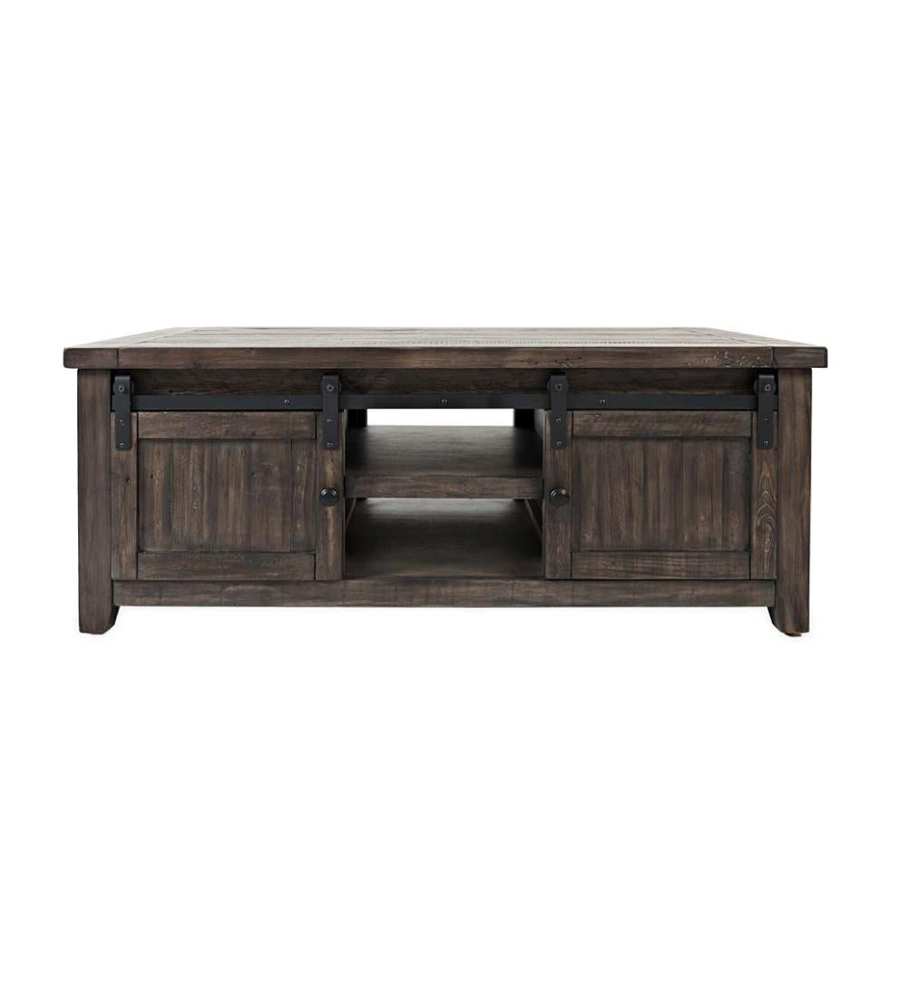 Plow & Hearth Accent Tables Indoor Living Cape Charles Reclaimed Barnwood Coffee/Cocktail Table With Sliding Barn Doors - Barnwood