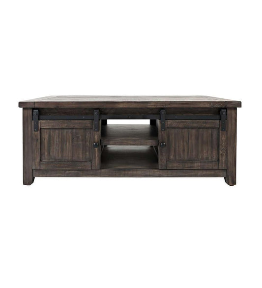 Plow & Hearth Accent Tables Indoor Living Cape Charles Reclaimed Barnwood Coffee/Cocktail Table With Sliding Barn Doors - Barnwood