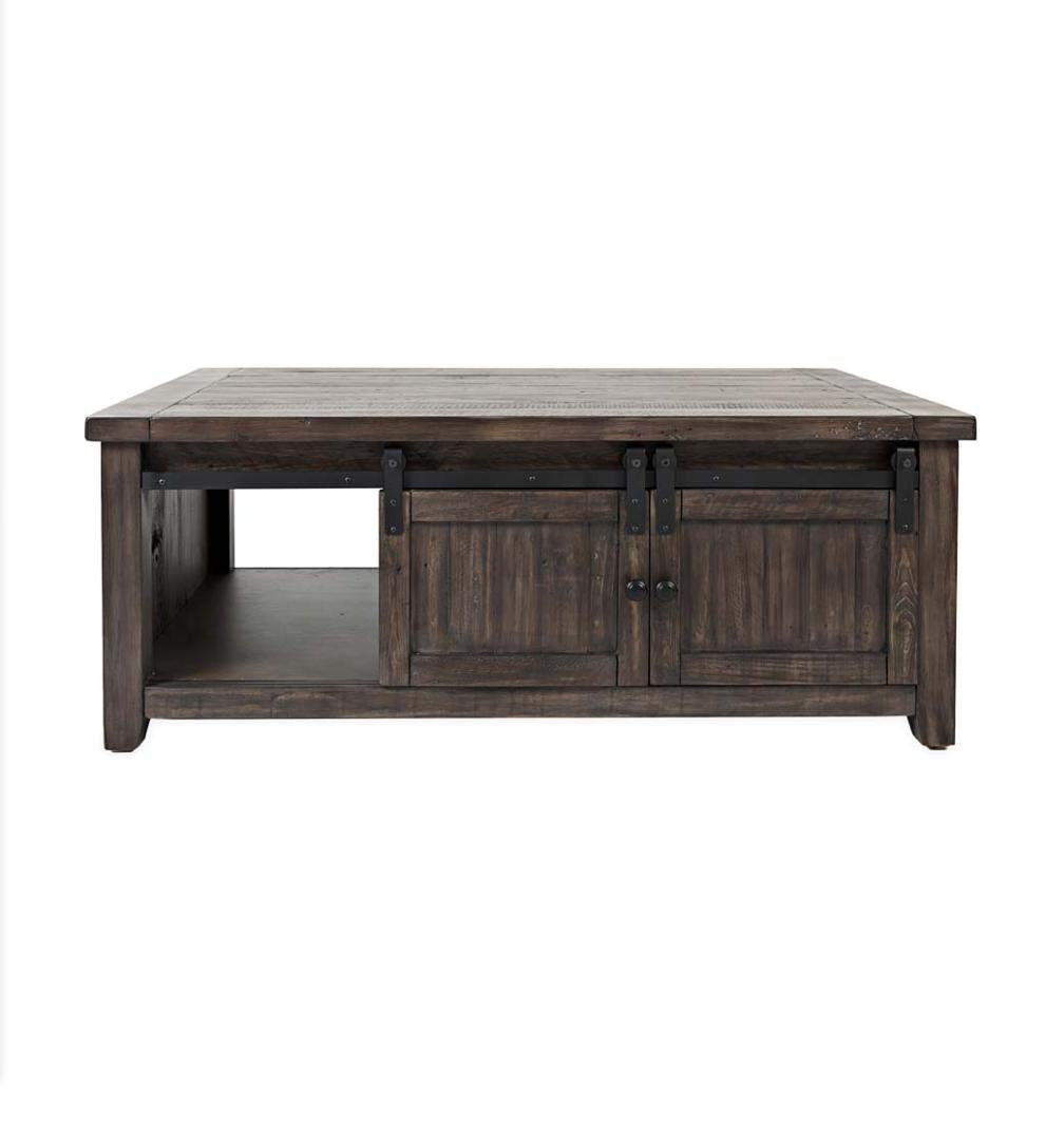 Plow & Hearth Accent Tables Indoor Living Cape Charles Reclaimed Barnwood Coffee/Cocktail Table With Sliding Barn Doors - Barnwood
