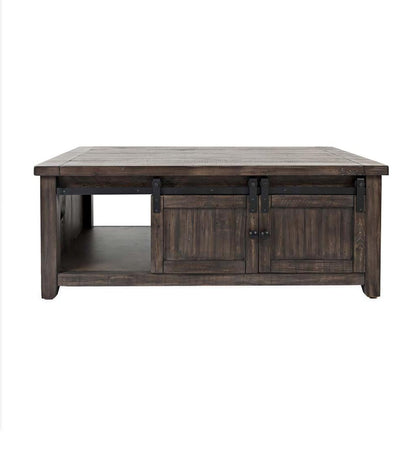 Plow & Hearth Accent Tables Indoor Living Cape Charles Reclaimed Barnwood Coffee/Cocktail Table With Sliding Barn Doors - Barnwood