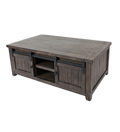 Plow & Hearth Accent Tables Indoor Living Cape Charles Reclaimed Barnwood Coffee/Cocktail Table With Sliding Barn Doors - Barnwood