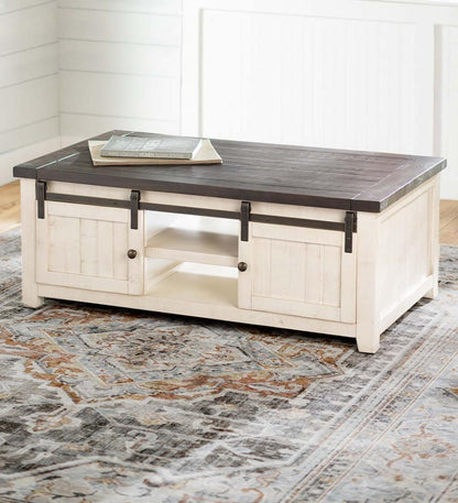 Plow & Hearth Accent Tables Indoor Living Cape Charles Reclaimed Wood Coffee/Cocktail Table With Sliding Barn Doors - White
