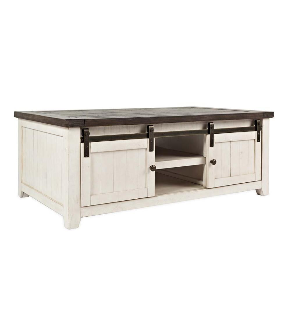 Plow & Hearth Accent Tables Indoor Living Cape Charles Reclaimed Wood Coffee/Cocktail Table With Sliding Barn Doors - White