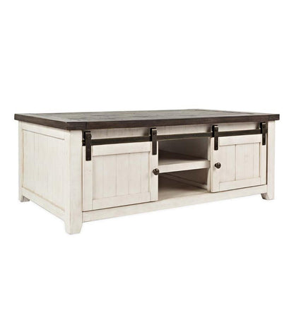 Plow & Hearth Accent Tables Indoor Living Cape Charles Reclaimed Wood Coffee/Cocktail Table With Sliding Barn Doors - White
