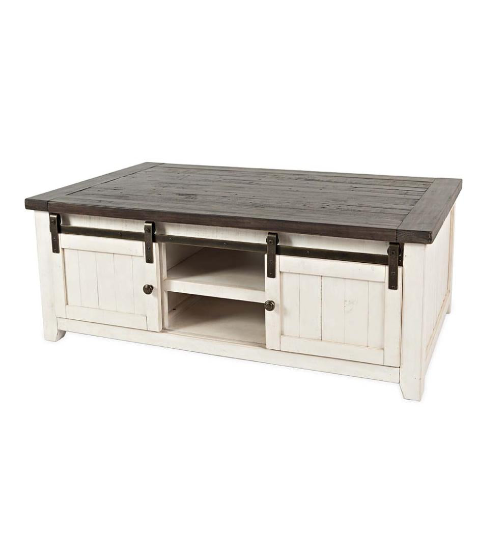 Plow & Hearth Accent Tables Indoor Living Cape Charles Reclaimed Wood Coffee/Cocktail Table With Sliding Barn Doors - White