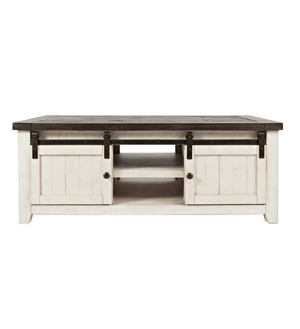 Plow & Hearth Accent Tables Indoor Living Cape Charles Reclaimed Wood Coffee/Cocktail Table With Sliding Barn Doors - White
