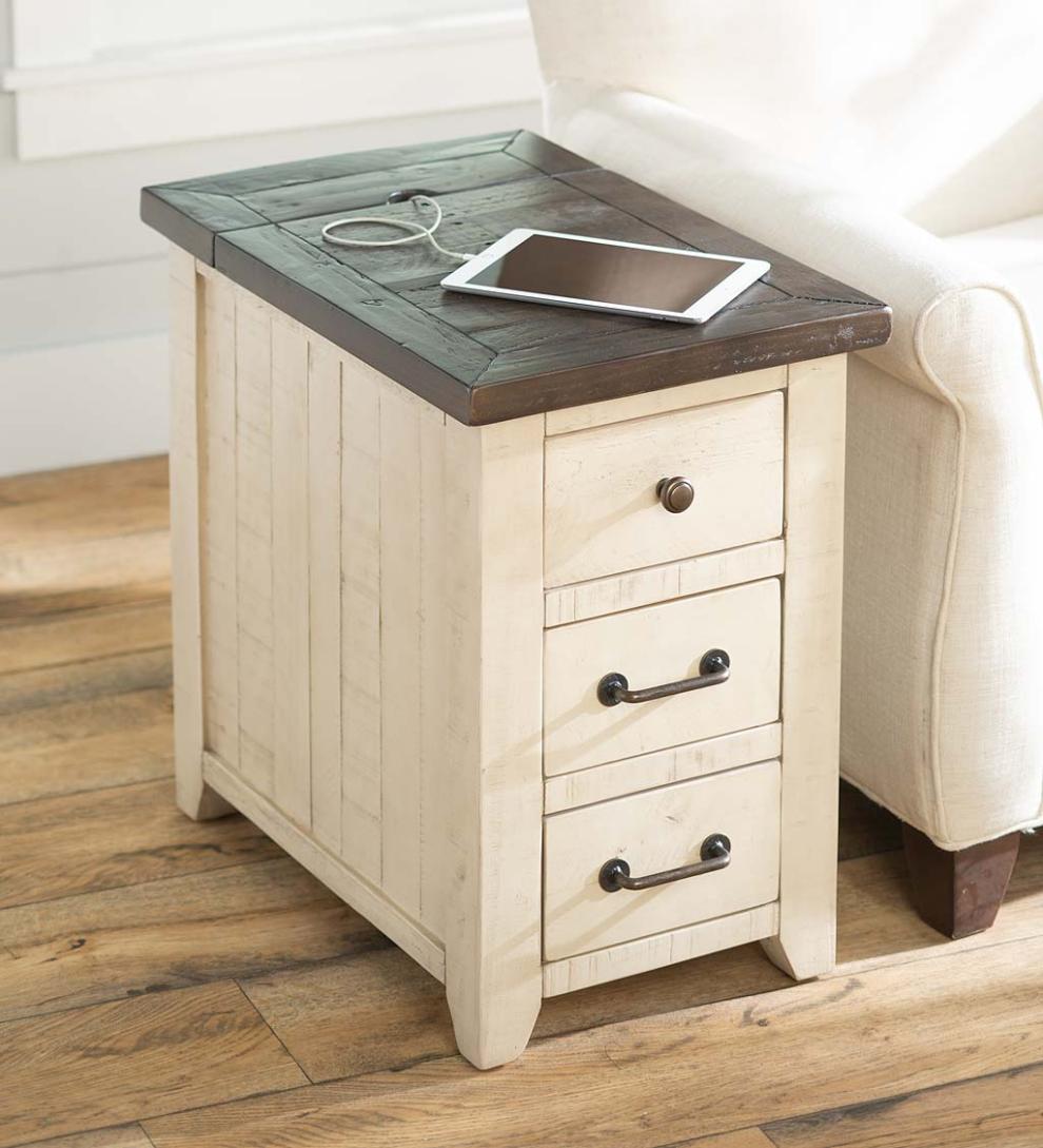 Plow & Hearth Accent Tables Indoor Living Cape Charles Reclaimed Wood Power Station Side Table With Usb Ports - White