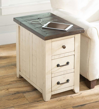Plow & Hearth Accent Tables Indoor Living Cape Charles Reclaimed Wood Power Station Side Table With Usb Ports - White