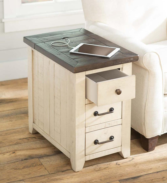 Plow & Hearth Accent Tables Indoor Living Cape Charles Reclaimed Wood Power Station Side Table With Usb Ports - White