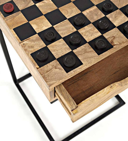 Plow & Hearth Accent Tables Indoor Living Checkerboard Pull-Up Side Table With Game Pieces
