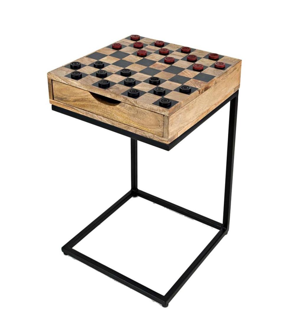 Plow & Hearth Accent Tables Indoor Living Checkerboard Pull-Up Side Table With Game Pieces
