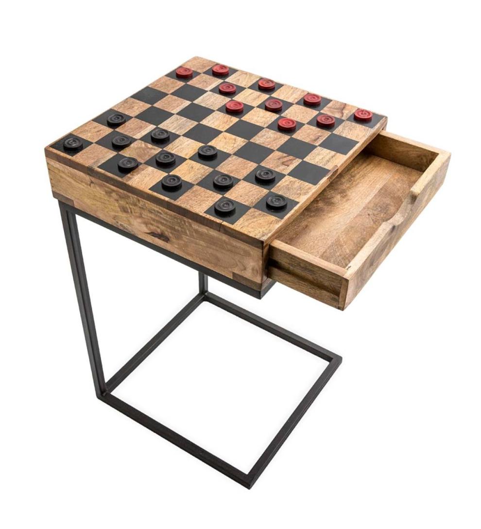 Plow & Hearth Accent Tables Indoor Living Checkerboard Pull-Up Side Table With Game Pieces
