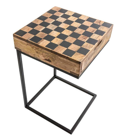 Plow & Hearth Accent Tables Indoor Living Checkerboard Pull-Up Side Table With Game Pieces