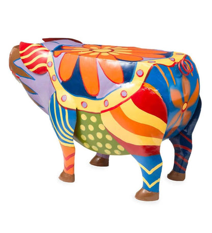 Plow & Hearth Accent Tables Indoor Living Colorful Folk Art Pig Side Table