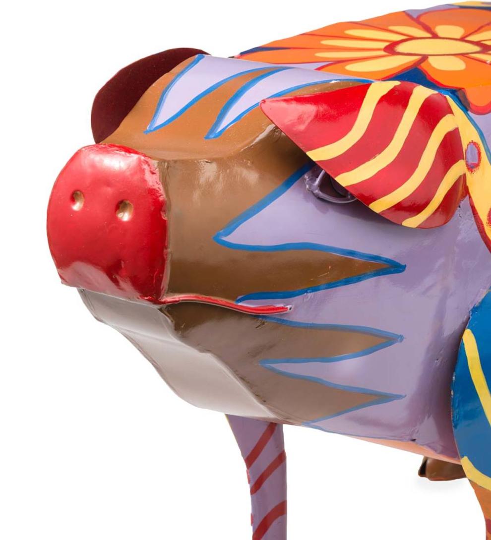 Plow & Hearth Accent Tables Indoor Living Colorful Folk Art Pig Side Table