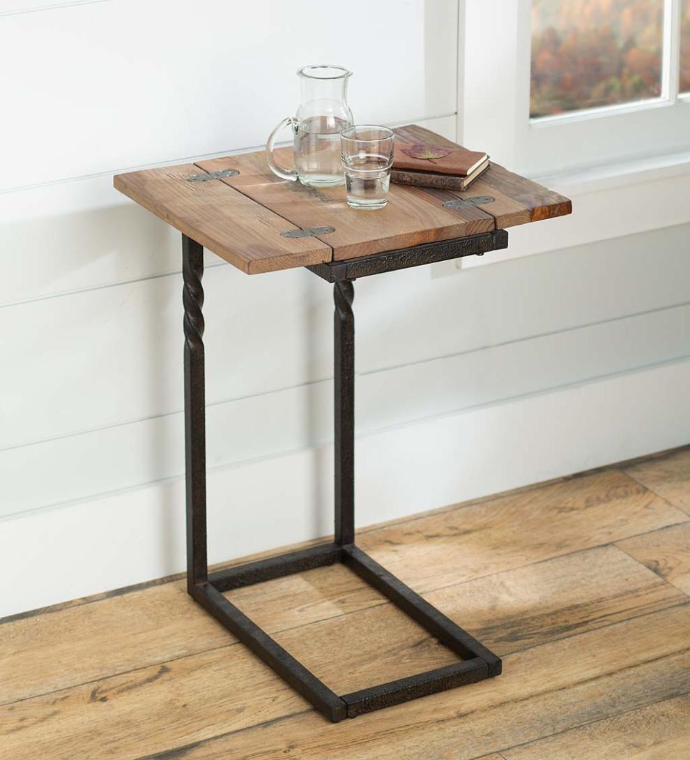 Plow & Hearth Accent Tables Indoor Living Deep Creek Rustic Pull-Up Table With Fold-Out Leaves In Wood And Metal