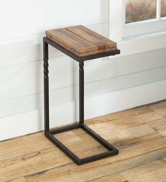 Plow & Hearth Accent Tables Indoor Living Deep Creek Rustic Pull-Up Table With Fold-Out Leaves In Wood And Metal