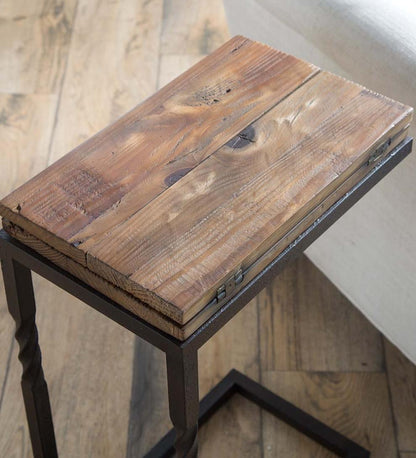 Plow & Hearth Accent Tables Indoor Living Deep Creek Rustic Pull-Up Table With Fold-Out Leaves In Wood And Metal