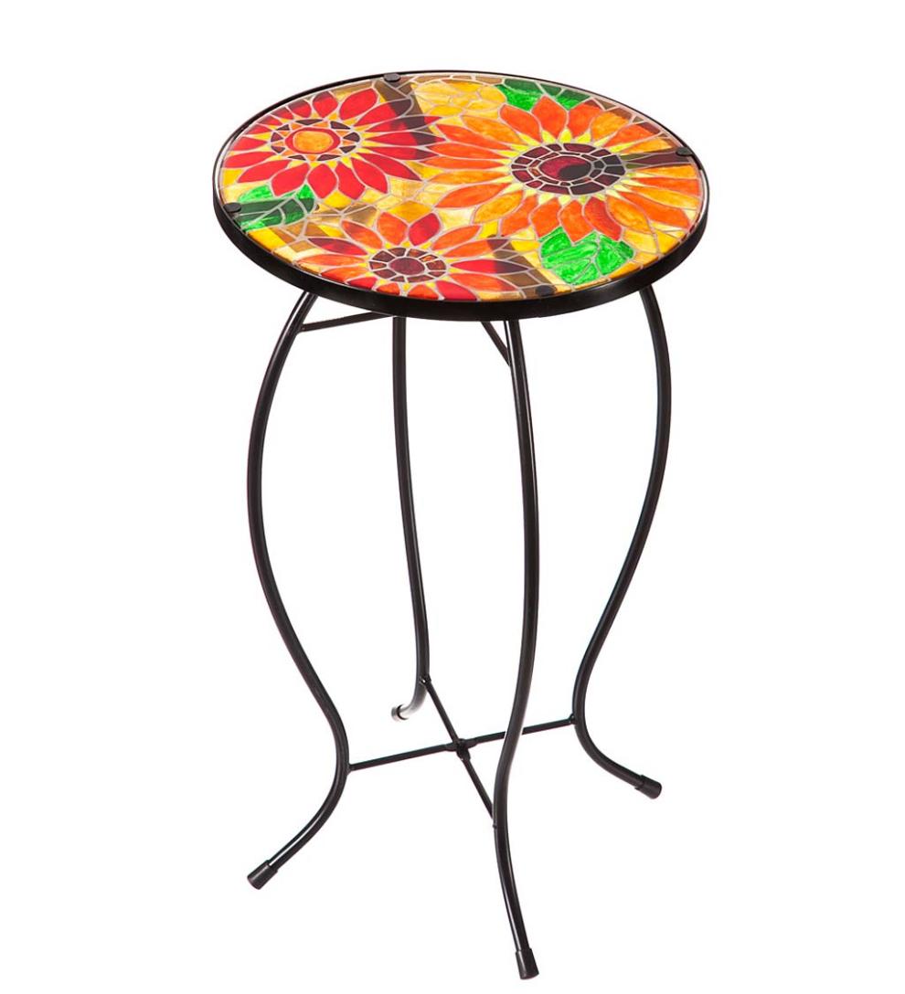 Plow & Hearth Accent Tables Indoor Living Faux Mosaic Sunflower Accent Table